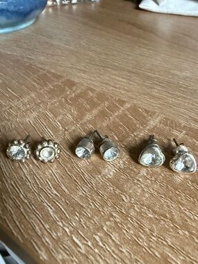 Silver Clear Crystal Stud Earrings Set
